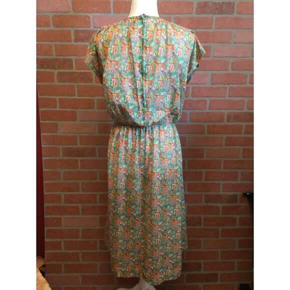 Vintage Kay Windsor women’s midi dress semi sheer floral print short sleeve cott - Picture 5 of 12